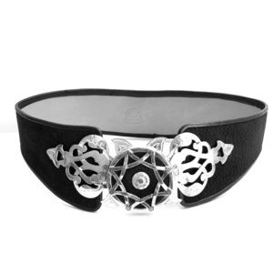 Black suede with silver buckle hip belt